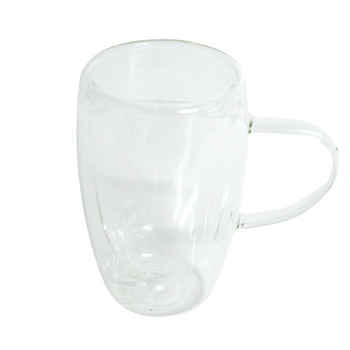 Clear Double Wall Handle Glass 450ml Coffee Mug