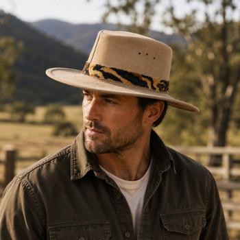 Genuine Suede Hat with Leo Trim