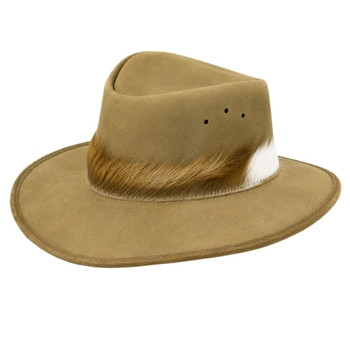 Genuine Suede Hat with Springbok Trim - Sand