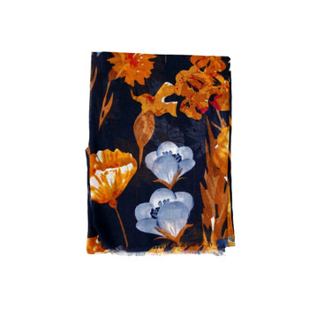 Scarf - Dark Grey And Bright Wild Flowers