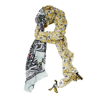 Scarf - Yellow, Flowers And Black Tribal