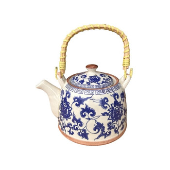 Ceramic Chinese Tea Pot - Blue Open Leaves