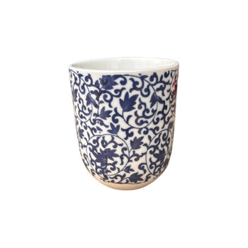 Ceramic Tea Cup - Blue Maple Leaves And Vines
