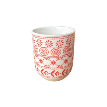 Ceramic Tea Cup - Red Circles And Flowers