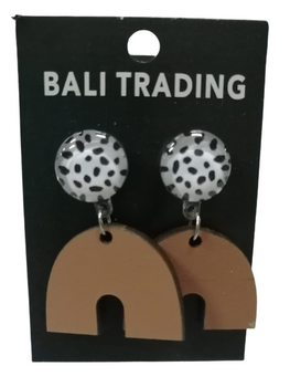 Earring - Terracotta U Shape Drop / Large Speckled Black & White Stud