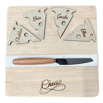 Wooden Cheese Board With 4 Cheese Pegs - Olive Green