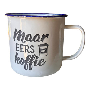 Engraved Enamel Mug - Maar Eers Koffie