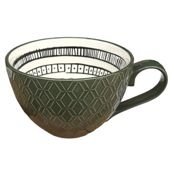 Ceramic 13oz Mug - Green Diamond Pattern