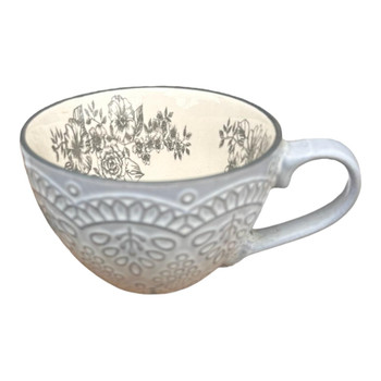 Ceramic 13oz Mug - Light Grey, Flower patterns