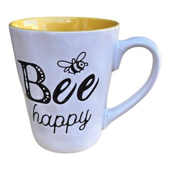 Ceramic 18oz Mug - White And Yellow - Bee Happy