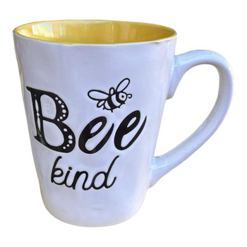 Ceramic 18oz Mug - White and Yellow - Bee Kind