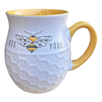 Ceramic 19oz Mug - Bee You, Yellow Honeycomb