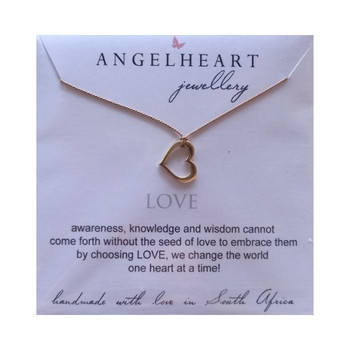 Big Open Heart on Beige Silk Necklace Gold Plated