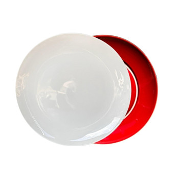 Ceramic Dinner Plate - Red Bottom, White Top