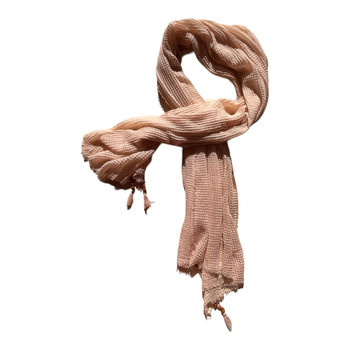 Polyester Scarf - Solid Beige, Beaded Tassels