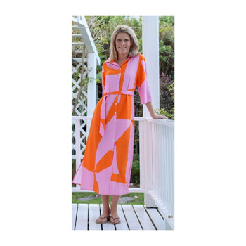 Bella Long Shirt Dress / Pink & Orange