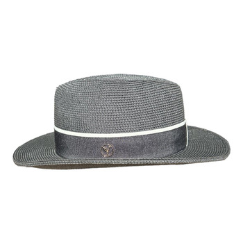 Fedora Hat - Charcoal, Black And White Band, Small Leaf Pendant