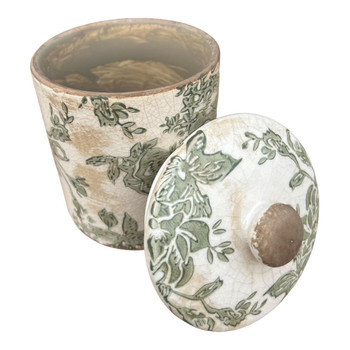 Ceramic Jar 15cm - Green Floral Silhouettes