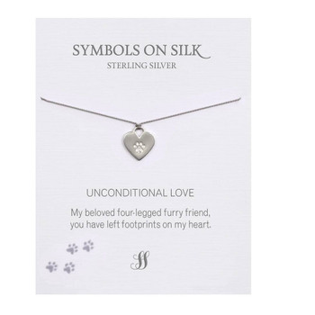 Sterling Silver Paw & Heart Pendant on Silk