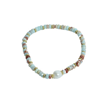 Bracelet - Pearl, Shades of Pink Oval Beads, Gold Accents