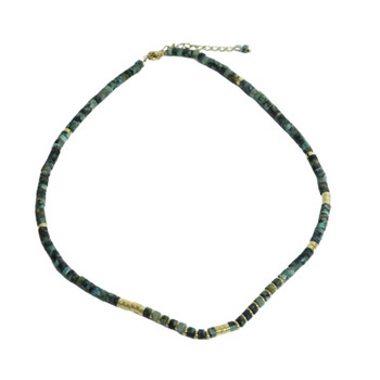 Necklace - Shades Of Green Disks And Gold Accents