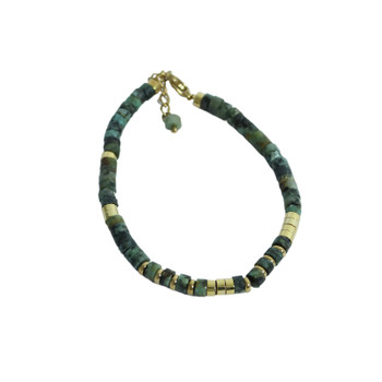 Bracelet - Shades Of Green Disks And Gold Accents
