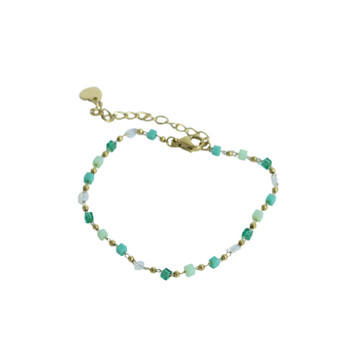 Bracelet - Shades Of Green Square Beads And Gold