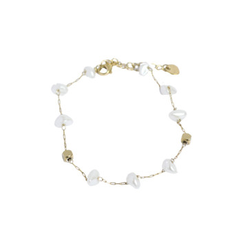 Anklet - Gold Squares And Misformed Pearls
