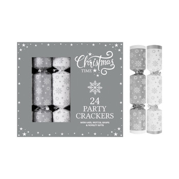 24 x Christmas Party Crackers - Silver Star Themed