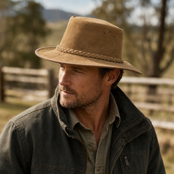 Genuine Suede Hat with Braided Band