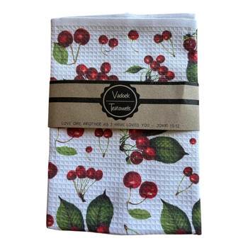 Single Printed Dishcloth - Cherries