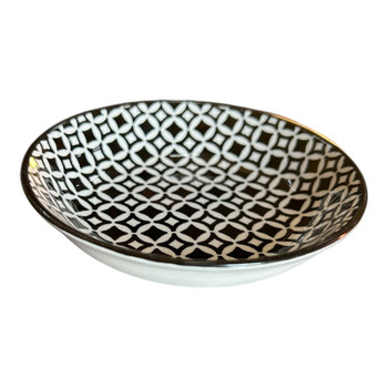 Ceramic Flat Bowl - Black White Diamonds