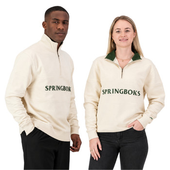 Springboks Word Quarter Zip Sweater / Ivory