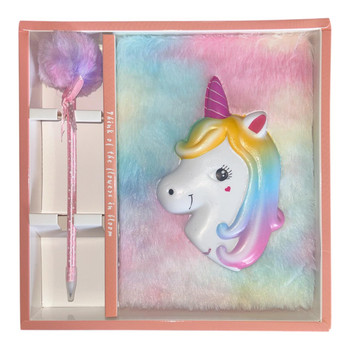 Notebook Giftset - Rainbow Fluff Unicorn Head