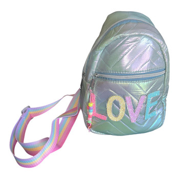 Shiny Polyester Slingbag - Blue, LOVE