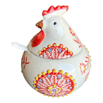 Red And Yellow Flowers Chicken Sugar Pot