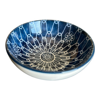 Tiny Bowl - White Weaves Lines Blue