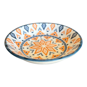 Small Flat Bowl - Neon Orange Blue Mandala