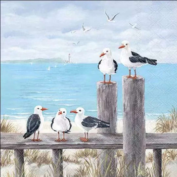 Serviette / Seagulls on the dock (33x33cm) 3 ply Serviette / Seagulls on the dock (33x33cm) 3 ply