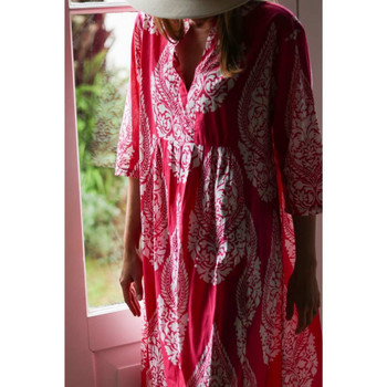 Audrey Front Pleat Dress / Cherise Pink Floral Paisley
