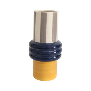 Grey, Navy And Mustard Vase Grey, Navy And Mustard Vase