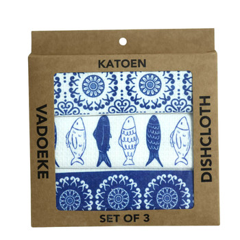 Dishcloth Box (Set 3) - Blue Fishes With Tiles
