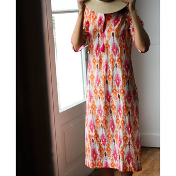 Jaipur Tassel Tunic Dress/ Coral Orange Ikat
