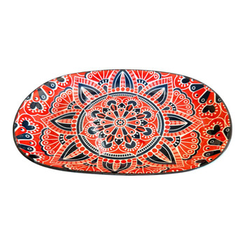 Oval Plate 23x15cm - Deep Blue Red Flower Mandala