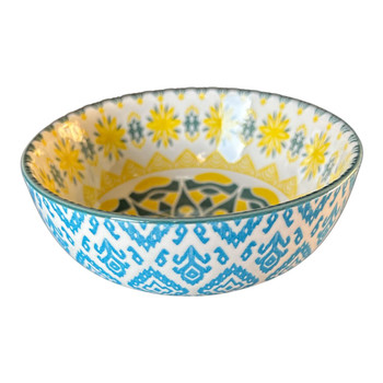 Yellow Green Mandala, Blue Diamonds Bowl 6cmh