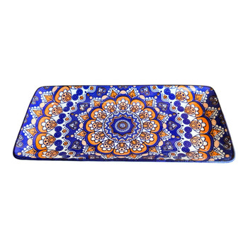 Rectangle Plate 25x12cm - Orange And Blue Mandala