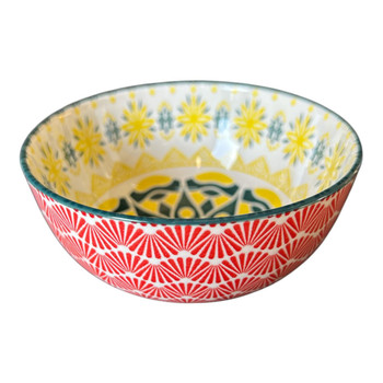 Bowl 13cm - Green Yellow Flowers, Red Fans