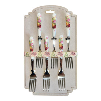 Wooden Fork Platter - Yellow Pink Rose