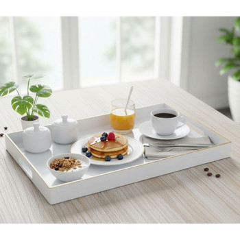 Rectangular Tray 40x26x4cm / White & Gold
