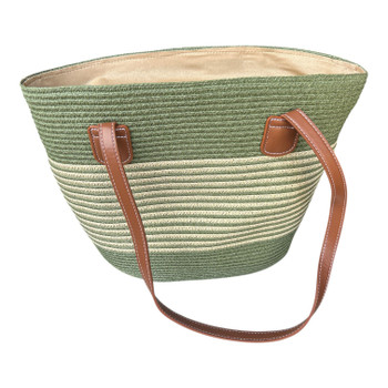 Green Stripes Faux Leather Handles Handbag